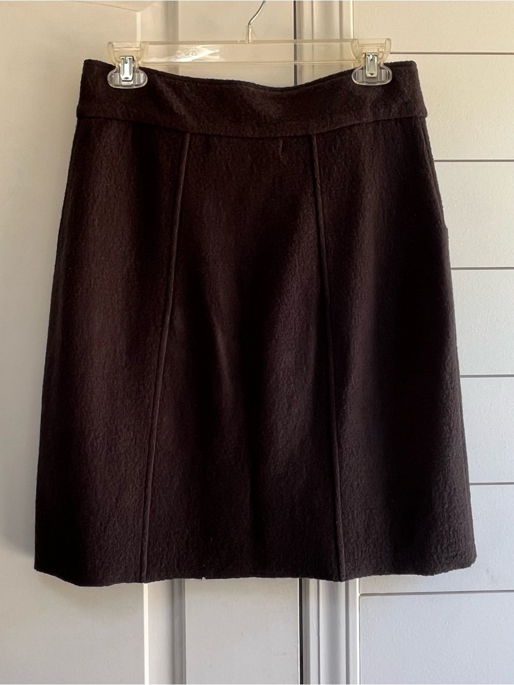 Anthropologie Sparrow Merino Wool Snap Wrap Skirt Dark Brown / Olive SZ S - Picture 3 of 13